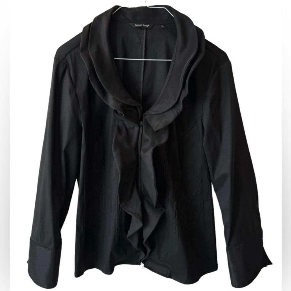 Designer Samuel Dong Ruched Ruffled 2 Way Zip Jacket Top Blouse Black L Large